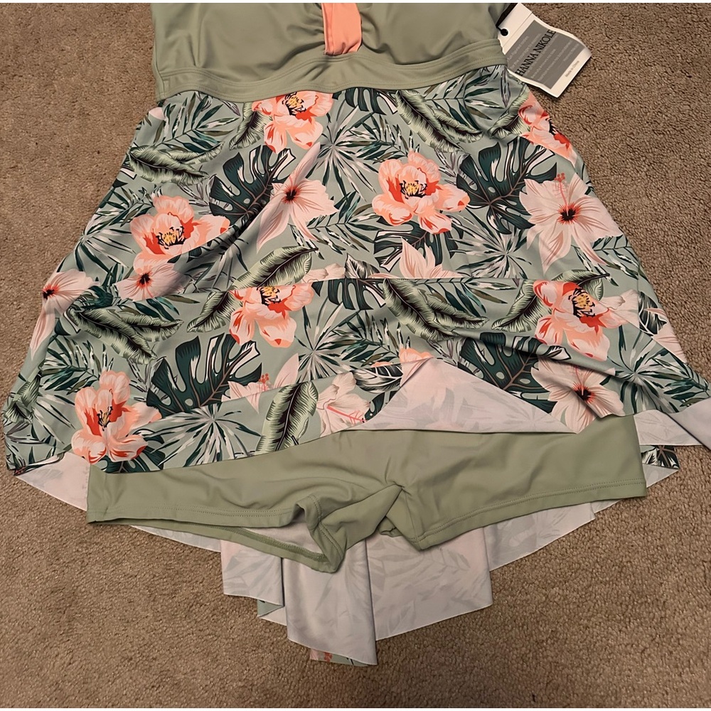 Floral Green One-Piece Swim dress with shorts
